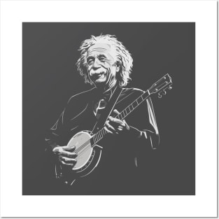 Albert Einstein Playing Banjo Funny Science Satire Posters and Art